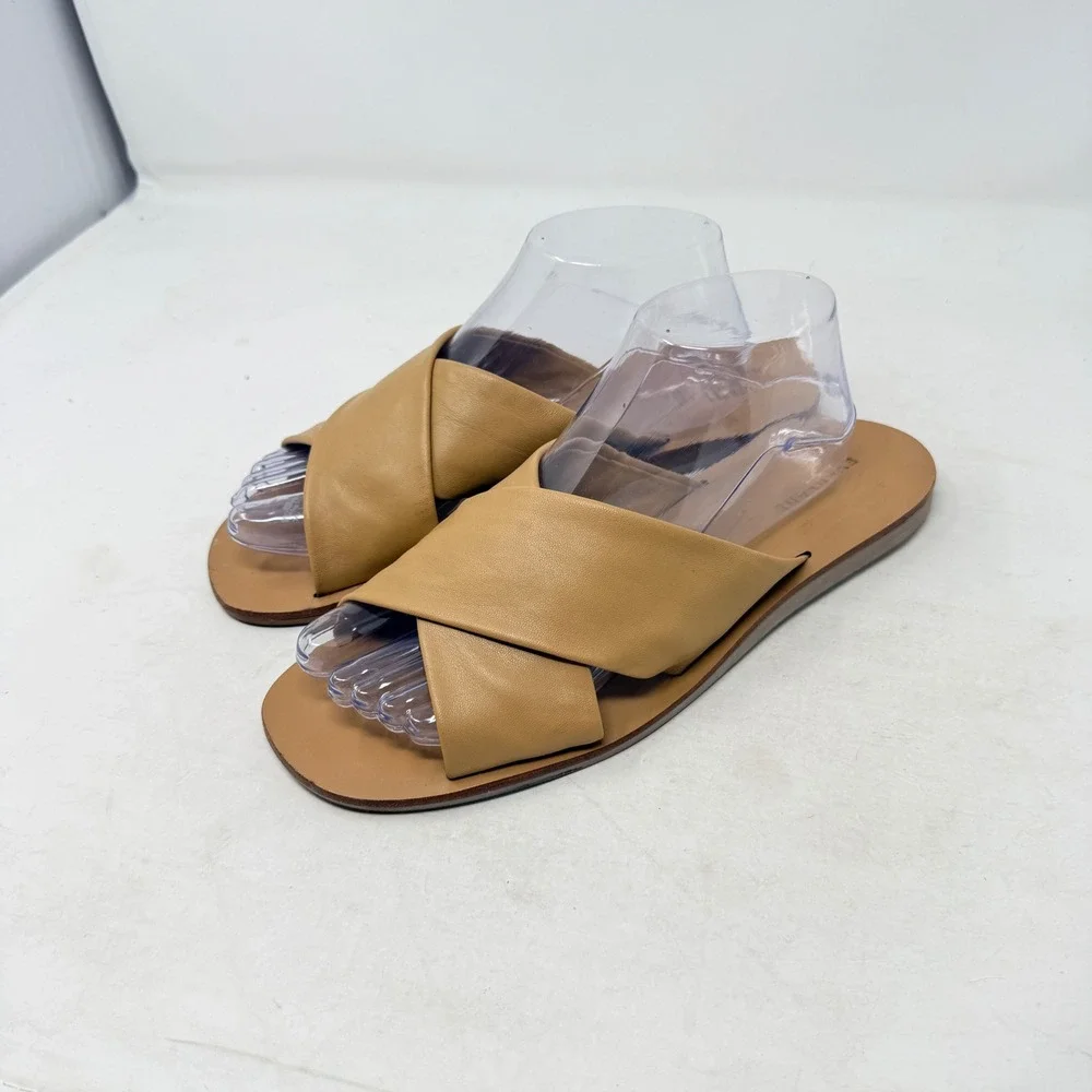 Everlane Day Crossover Leather Slide Sandals Tan Flat Open Toe Summer Size 10 - Picture 7 of 7